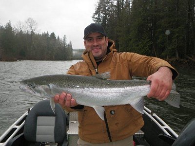 This chrome winter Steelhead was landed by Kelvin in the Lower Stamp using a rubber worm.  The Stamp River is located very close to Port Alberni B.C.