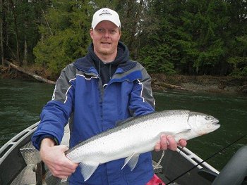 Steve from Port Alberni displays his beautiful Stamp River Steelhead he landed over the weekend.  Steve was above the bucket using a spin-n-glow aboard a jet boat to land this beautiful fish