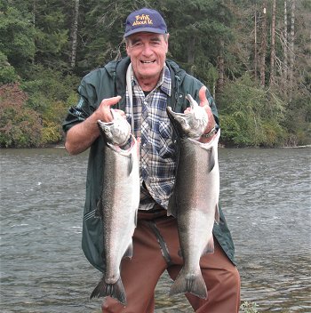When the water levels are right it is easy to walk many areas of the Stamp.  This angler had some great days fishing for Coho in October and November and was often awarded for his perseverence.  Both of these Coho were landed using red wool.