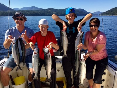 The Day family who reside in Singapore had a great morning of Sockeye fishihg with Slivers Charters Salmon Sport Fishing Guide Doug.