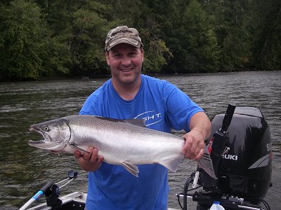 the salmon fishing on the Stamp River has been very good.   New and very bright chrome salmon are entering the system daily just like the open in this picture provided by Slivers Charters Salmon Sport Fishing in Port Alberni