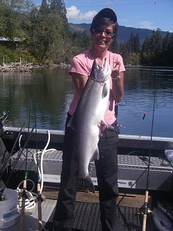 Beautiful Fall Day on the Stamp means some great fishing as this lady from Saskatchewan is happu about one of her salmon.