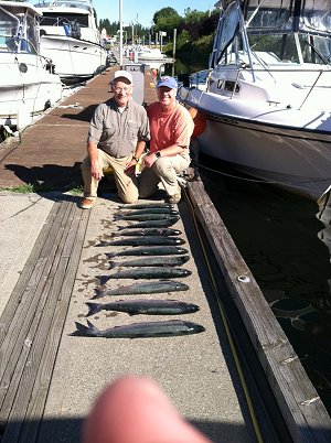 Sockeye fishing in the Alberni Inlet has been very good.  Guide Doug of slivers charters salmon sport fishing had three guests from New Mexico. Picuted is Larry and Kevin.