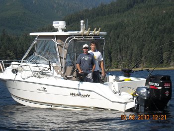 Doug with son Robert in Wellcraft. Doug has been fishing in the Port Alberni Inlet, Barkley Sound and offshore for almost thirty years.  Slivers Charters has been in operation for just over twenty years.   The experience and time on the water has provided a wealth of knowledge for Doug and his crew of guides.  Doug has all of the needed safety equipment on board plus the Wellcraft and all other boats in the fleet are transport Canada inspected.  Doug has is SVOP and CTAG.  All of these things make the fishing experience more valuable and an exciting adventure.