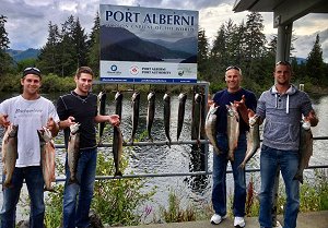 The Deloyer family from Ontario fished with John of Slivers Charters Salmon Sport Fishing.  They limited out on Coho salmon fishing in the Alberni Inlet.