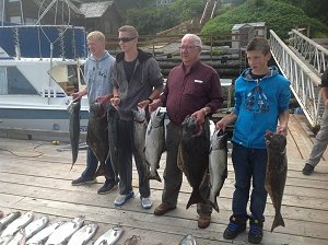 Joe from Chilliwack B.C. and three grandsons fished in Barkley Sound and offshore out of Bamfield B.C. with Slivers Charters Salmon Sport Fishing.  The family had a great time and landed Chinook and Coho salmon and halibut.