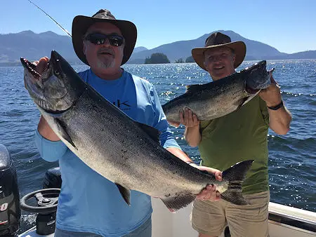 Some great fishing  in August of 2016 by this group from Ontario Mardie and Tony show two fish landed close to Sarita Bay in Barkley Sound