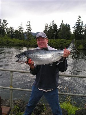 Tom shows one of his salmon caught close to Edward King Island in Barkley Sound.   Guide for Tom was Doug of Slivers Charters Salmon Sport Fishing