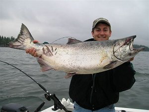 This is Kevin from Victoria B.C.  Kevin had a great day in Barkley Sound with friends.  This fish was caught at Swale Rock.  Kevin was able to pick up a bigger fish which weighed 33 pounds which he caught on the same day at Edward King in Barkley sound