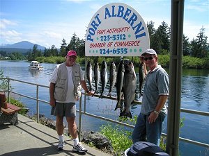 The summer of 2009 should see once again some spectacular fishing in the Port Alberni Inlet.  In this picture are Leonard and Tom from the USA who both fished with Doug of Slivers Charters Salmon Sport Fishing