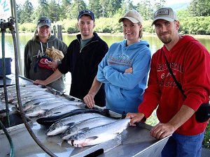 The last year that there was a sport fishing sockeye opening was the summer of 2006.  It is expected that an opening will occur this year. Pictured here and fishing in July o6 with Slivers Charters Salmon Sport Fishing was from right to left Ben, Heather, Tyler, and Amber who all limited on the day pictured. 