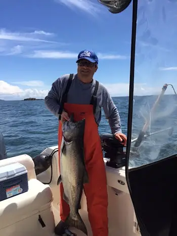 Chris who is from Vancouver landed this 30 pound Chinook close to Meares Island in sunny and science Barkley Sound located on Vancouver Island