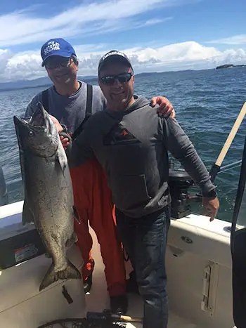 This Chinook salmon hit an anchovy in a army truck glow Rhys Davis Teaser Head in approximately 70 feet of water just off of Effingham Island in Barkley Sound Port Alberni