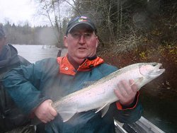 Jim from Belfast (Guide is Matt) with a late summer run Steelhead