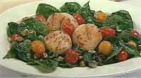 Seared Sea Scallops with Spinach and Toasted Pistachios