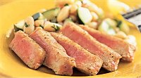 Tuna with White Bean cucumber salad